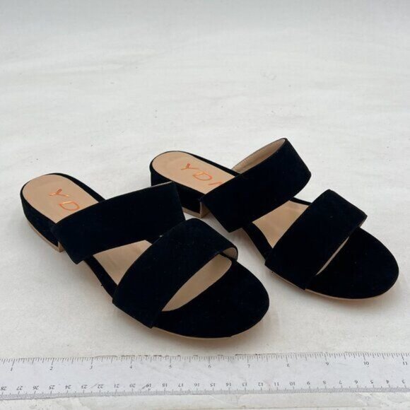 YDN Black Strappy Sandals Open Toe Mules Slip On Chunky Heel Walking Shoes - Picture 3 of 8